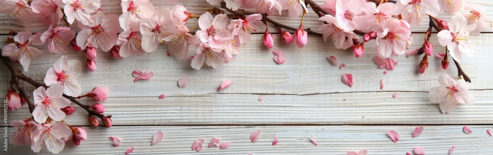 Spring Cherry Blossoms on Rustic Wooden Table Spring Cherry Blossoms on Rustic Wooden Table