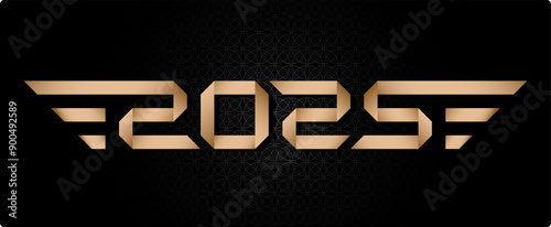 2025: The Golden Dawn of Tomorrow. Sleek Futurism Meets Timeless Elegance. A Luxurious Vision of the New Year, Where Technology and Tradition Intertwine in Geometric Harmony.