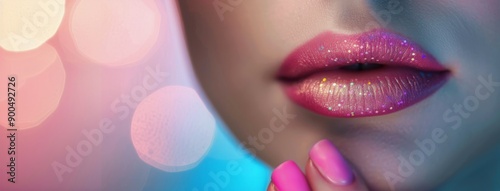 Close-Up of Pink and Silver Lips With Finger
