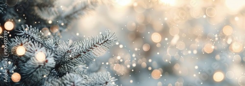 Frosted Pine Branch With Lights And Snow
