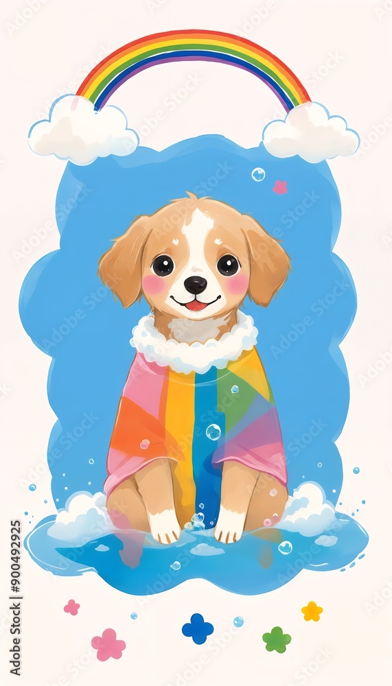 A dog wearing a raincoat and holding an umbrella stands in the rain. A blissful reverie where fairytales bloom in watercolor hues A dog wearing a raincoat and holding an umbrella stands in the rain. A blissful reverie where fairytales bloom in watercolor hues