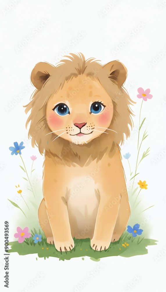 A lion with a lush mane adorned with colorful flowers sits regally, blending the wild with the delicate beauty of nature. A blissful reverie where fairytales bloom in watercolor hues A lion with a lush mane adorned with colorful flowers sits regally, blending the wild with the delicate beauty of nature. A blissful reverie where fairytales bloom in watercolor hues
