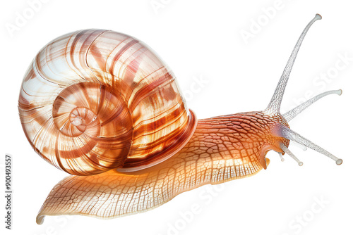 Helix aspersa snail, also known as common garden snail, isolated on white background. photo