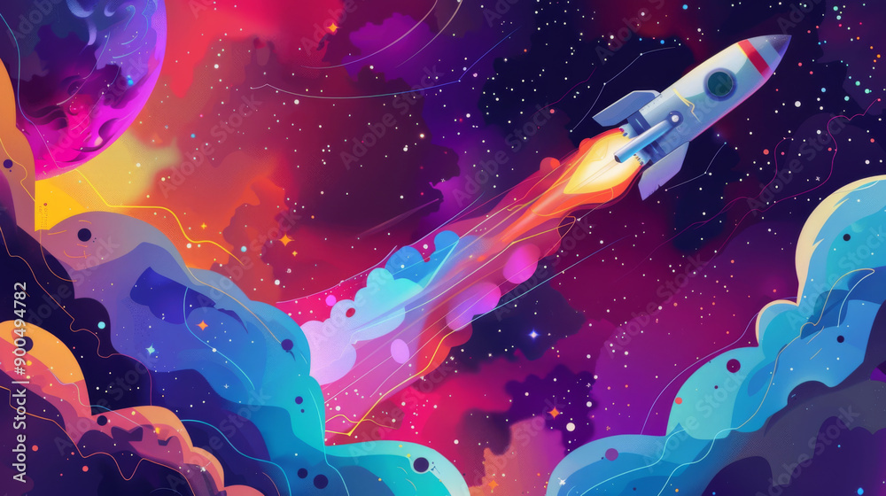 Fototapeta premium Rocket Launch in a Vibrant Galaxy