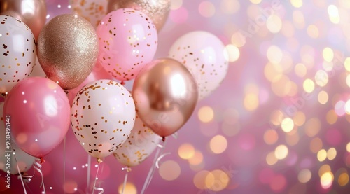 Pink and Rose Gold Balloons on Pink Background