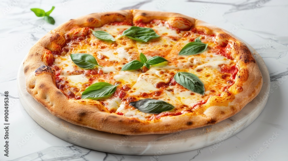 A freshly baked pizza on a marble countertop, providing plenty of empty space for copy. A freshly baked pizza on a marble countertop, providing plenty of empty space for copy.