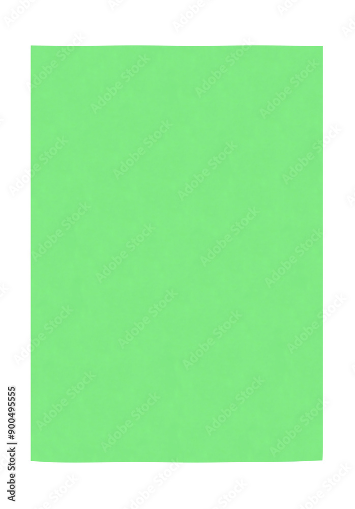 A green piece of paper vertical. On isolated transparent background. A green piece of paper vertical. On isolated transparent background.