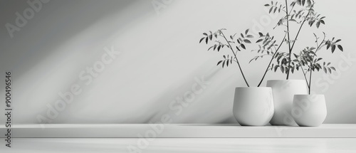 White Pots With Plants on a Shelf