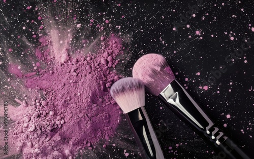 Purple Makeup Powder and Brushes
