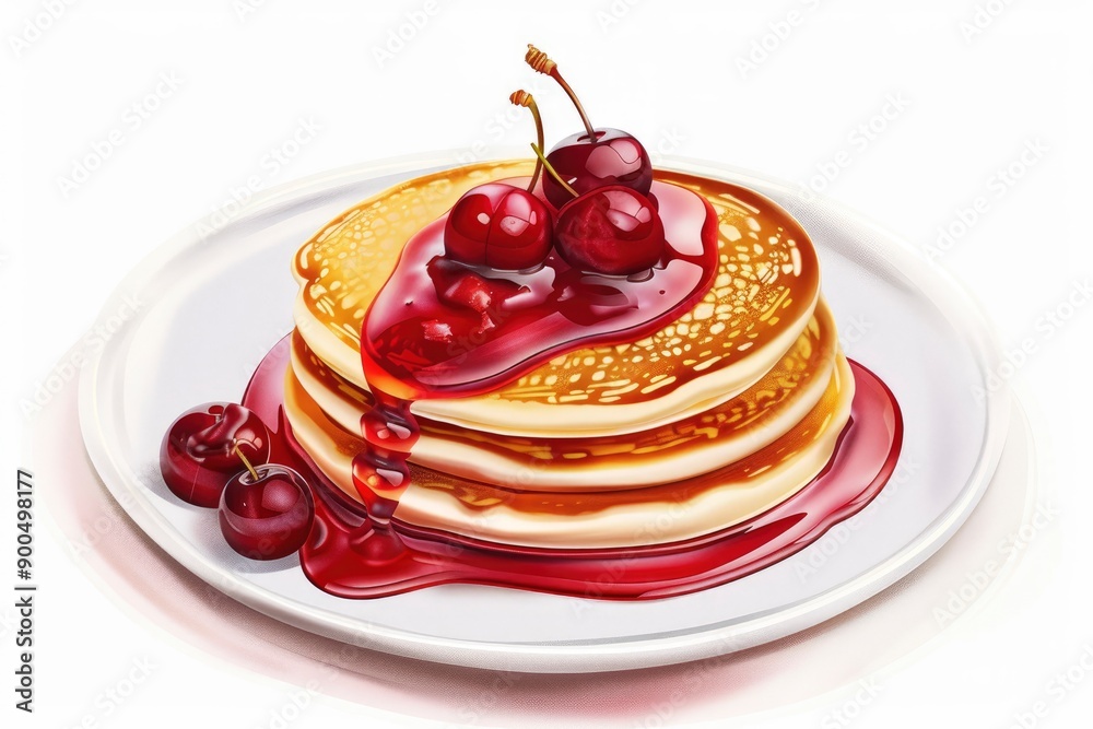 pancakes with cherry jam on a white background, generative ai pancakes with cherry jam on a white background, generative ai