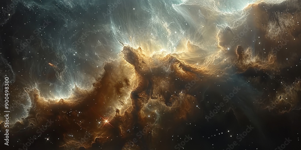 Obraz premium Majestic Cosmic Nebula: Swirling Celestial Clouds and Starry Skies