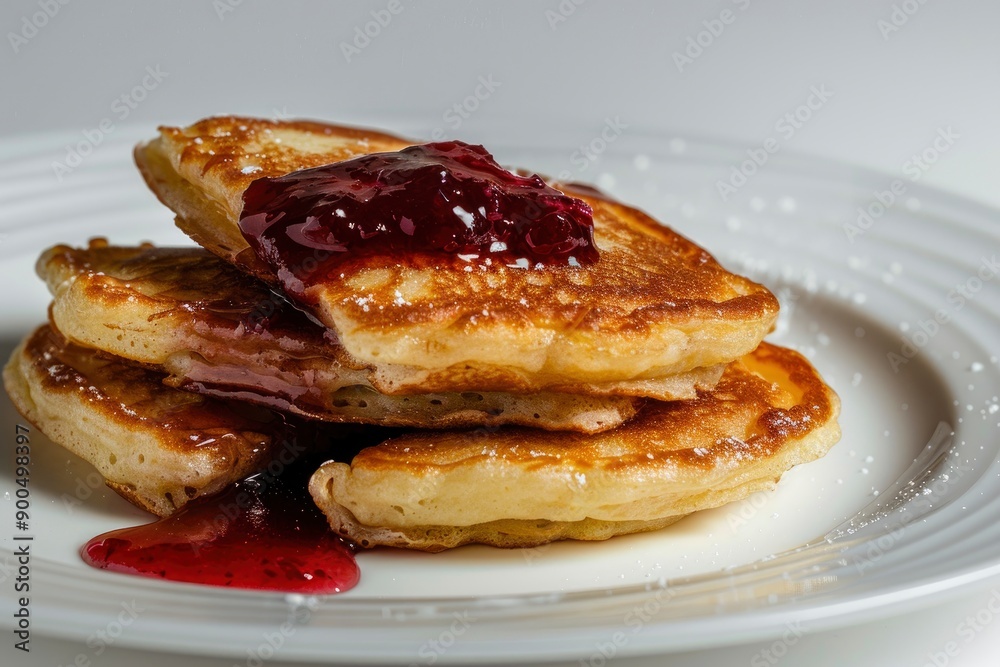 pancakes with cherry jam on a white background, generative ai pancakes with cherry jam on a white background, generative ai
