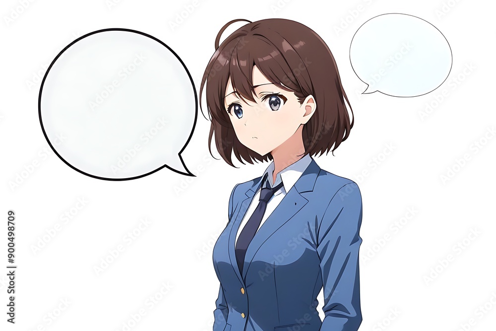 Anime Businesswoman with worried expression and Blank Speech Bubble for Creative Dialogues Anime Businesswoman with worried expression and Blank Speech Bubble for Creative Dialogues