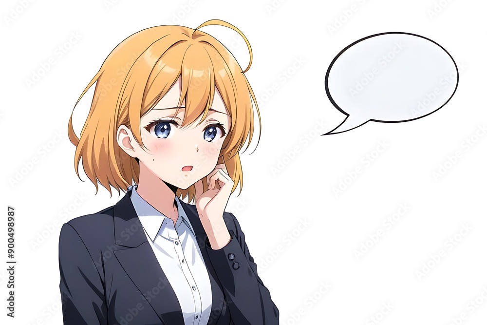 Anime Businesswoman crying with Blank Speech Bubble for Creative Dialogues Anime Businesswoman crying with Blank Speech Bubble for Creative Dialogues