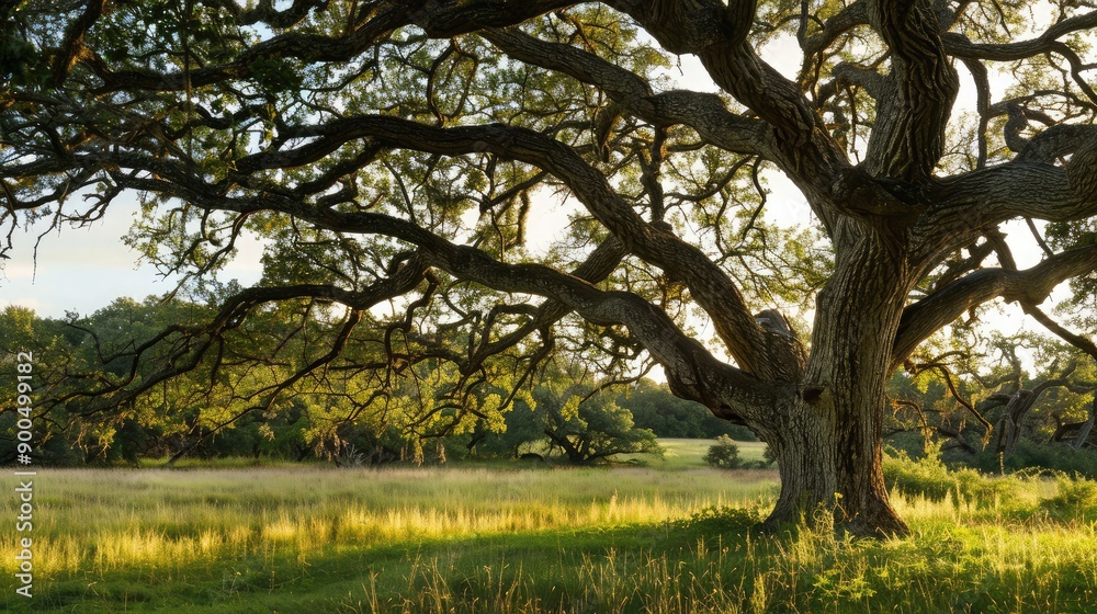 Obraz premium An old oak tree with sprawling branches provides a timeless and classic background with plenty of open space for copy.