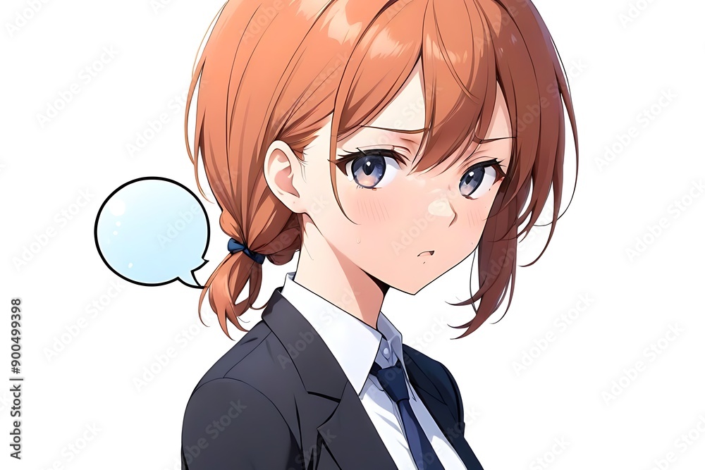 Anime Businesswoman with tense expression Blank Speech Bubble for Creative Dialogues Anime Businesswoman with tense expression Blank Speech Bubble for Creative Dialogues