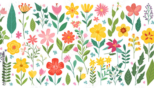 Wallpaper Mural Collection of spring colorful flower elements vector, Set floral of wildflower on digital art concept, Generative AI. Torontodigital.ca