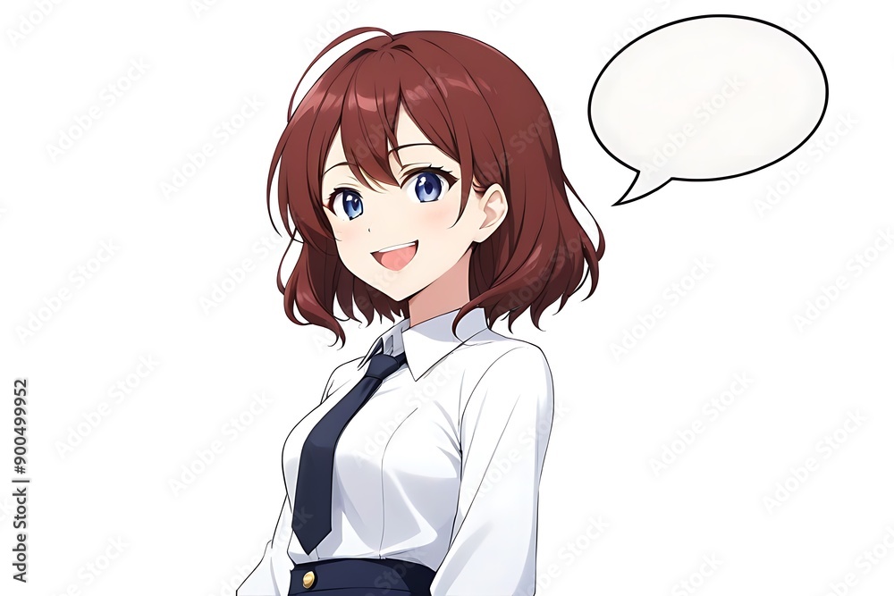 Anime Businesswoman with big smile and Blank Speech Bubble for Creative Dialogues