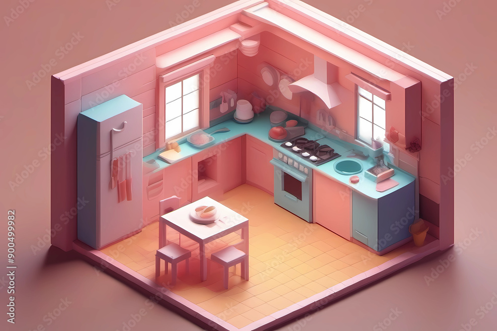 Modern 3d Isometric kitchen room Modern 3d Isometric kitchen room