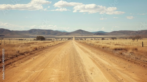 A barren, dusty road leading through a drought-affected area, offering ample room for copy.