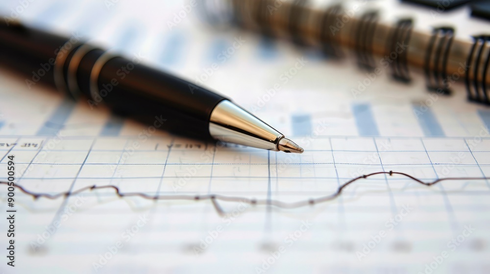 blank notebook with a pen and financial charts, leaving ample room for text. blank notebook with a pen and financial charts, leaving ample room for text.