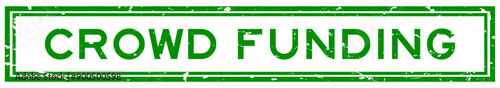 Grunge green crowd funding word square rubber seal stamp on white background