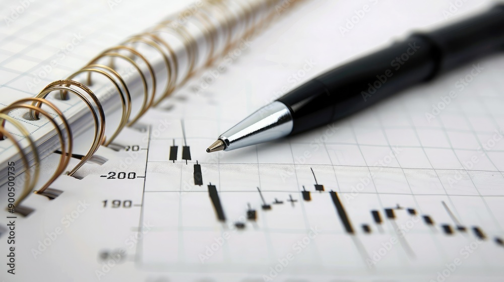pen and financial graphs, providing space for copy. pen and financial graphs, providing space for copy.
