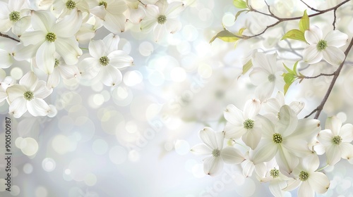 A blooming dogwood tree with white flowers provides a delicate and elegant background with ample space for text.