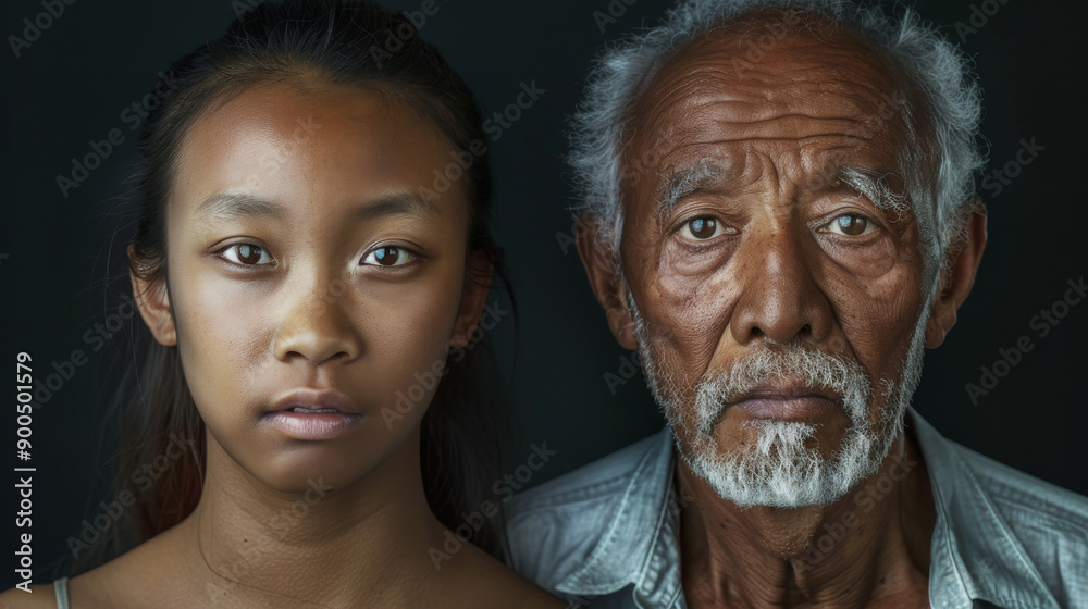Generational Portrait: Young Woman and Elderly Man - Concept of Age and Diversity. Generative ai Generational Portrait: Young Woman and Elderly Man - Concept of Age and Diversity. Generative ai