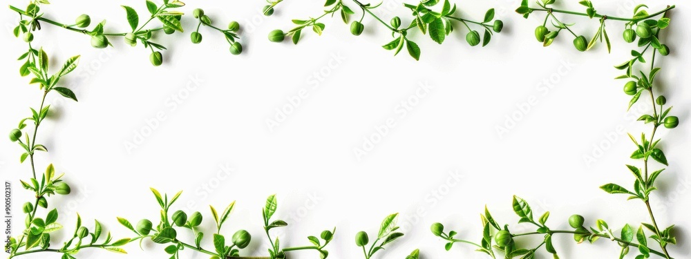 Frame is made from individual green flower clusters arranged in a square frame pattern. Frame is made from individual green flower clusters arranged in a square frame pattern.