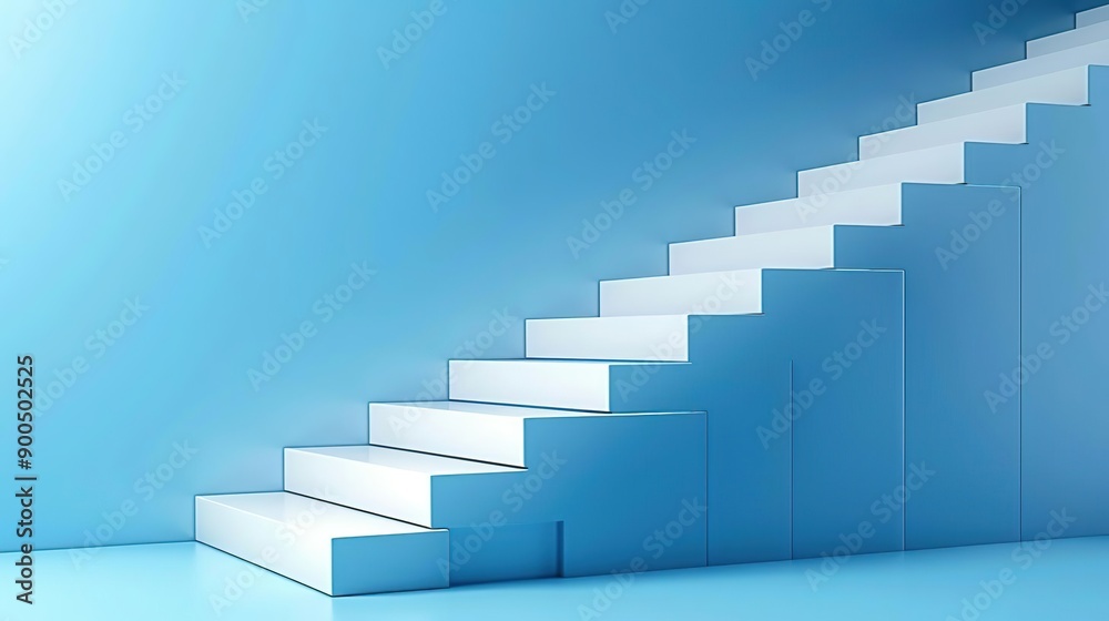 3D Illustration of White Stairs Against a Blue Wall 3D Illustration of White Stairs Against a Blue Wall