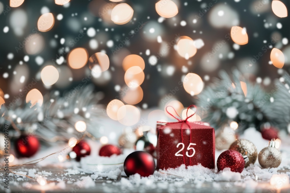 Fototapeta premium Christmas Gift Box With Snow