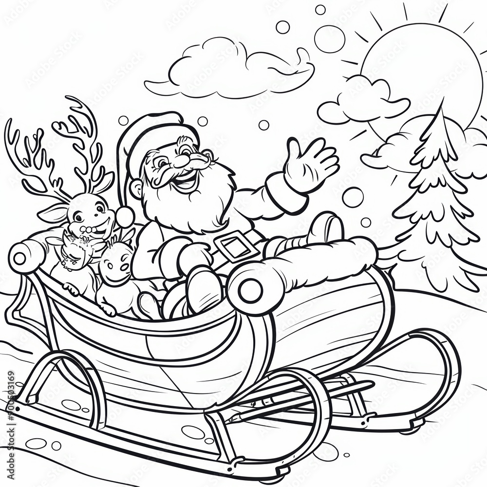Santa Claus Riding in a Sleigh with Reindeer Santa Claus Riding in a Sleigh with Reindeer