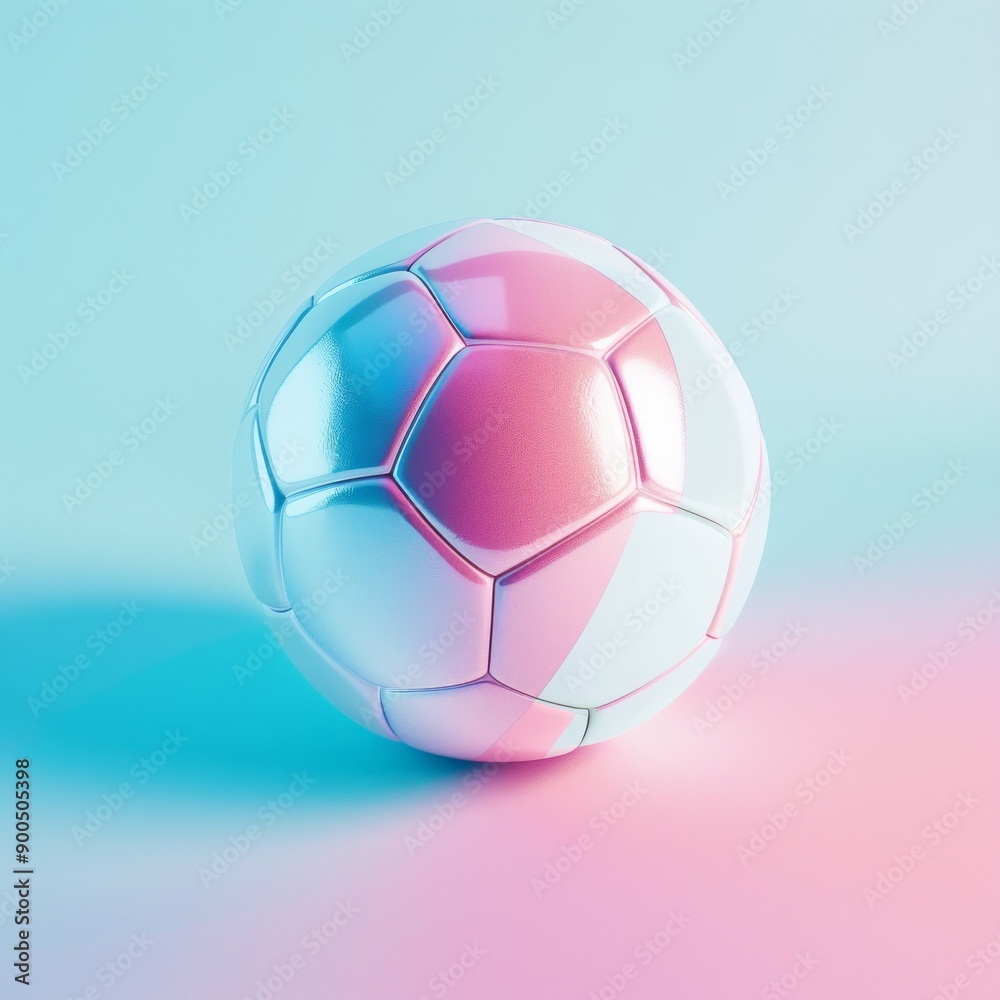 Naklejka premium Medium shot of a Soccer ball, isolated on a solid light pastel white background, bright and vivid tonality, in the style of product photography. 