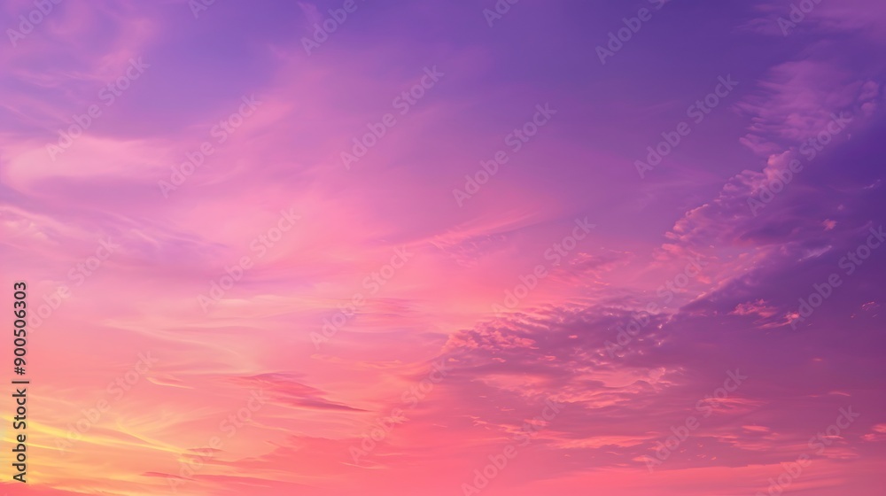 Obraz premium Panoramic photo, view of a pink and purple sky at sunset. Sky panorama background, header and web banner. 