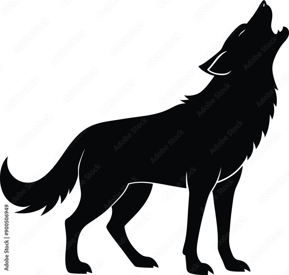 Fototapeta premium Wolf howling silhouette vector illustration