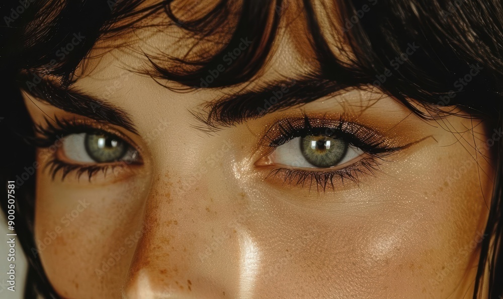 Close-up Portrait of Woman with Freckles and Green Eyes Close-up Portrait of Woman with Freckles and Green Eyes