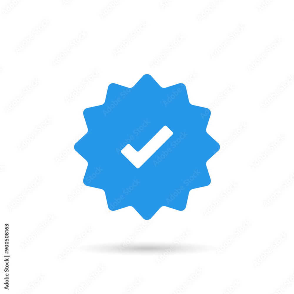 Flat blue verified social media account icon. Approved profile sign symbol. Tick in rounded corners star icon. Check mark amblem safety person in web. Flat blue verified social media account icon. Approved profile sign symbol. Tick in rounded corners star icon. Check mark amblem safety person in web.