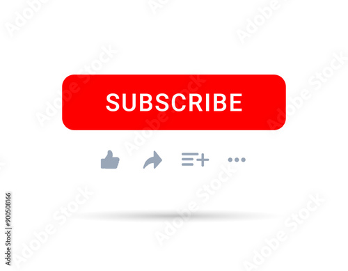 Subscribe button Bell, notification icon button and hand cursor click. Red button subscribe to channel social media, marketing, blog. Vector illustration for website, mobile app, UI UX. EPS 10