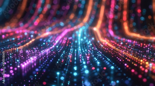 Glowing data streams in a digital matrix