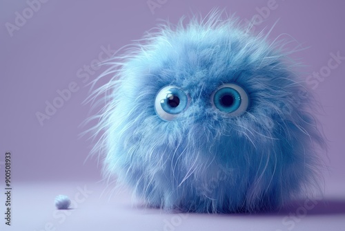 Adorable Furry Blue Creature on Soft Lavender Background with Tiny Companion