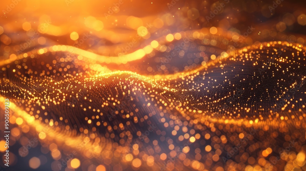 Golden radiant particles creating a wave effect Golden radiant particles creating a wave effect
