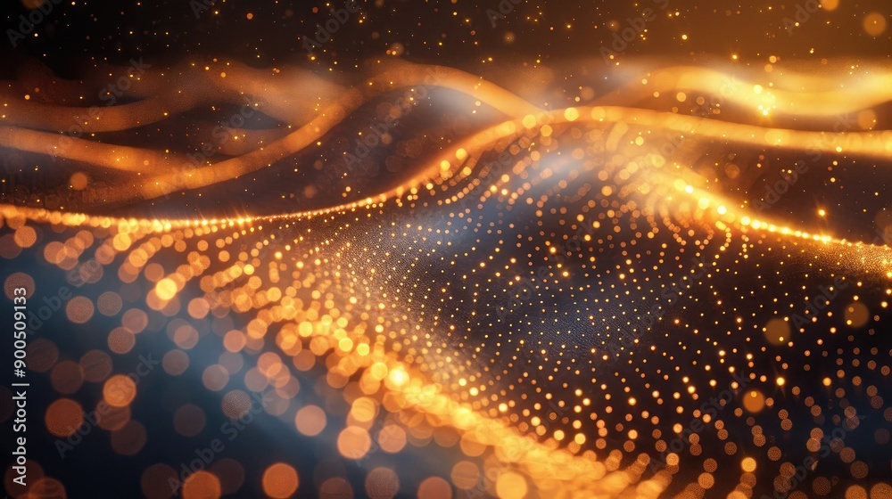 Golden radiant particles creating a wave effect Golden radiant particles creating a wave effect