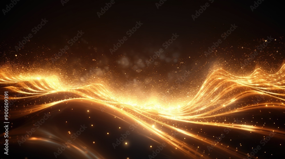 Golden radiant particles creating a wave effect Golden radiant particles creating a wave effect