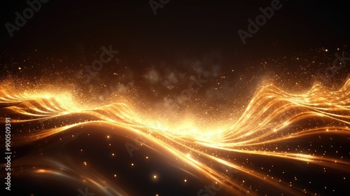 Golden radiant particles creating a wave effect
