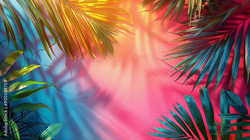 Fototapeta premium Tropical Palm leaves. Summer exotic trendy background with place for text