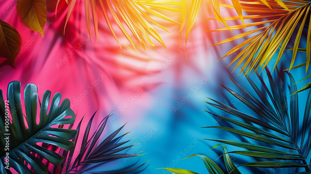 Fototapeta premium Tropical Palm leaves. Summer exotic trendy background with place for text