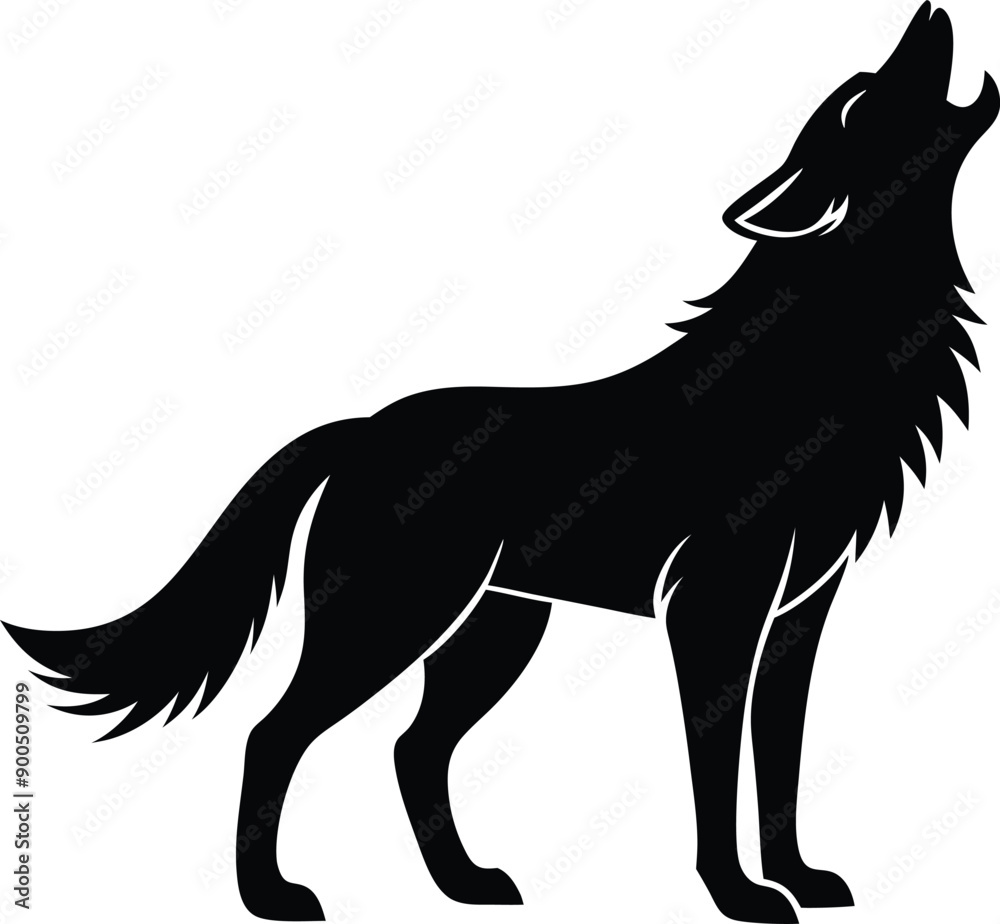 Fototapeta premium Wolf howling silhouette vector illustration