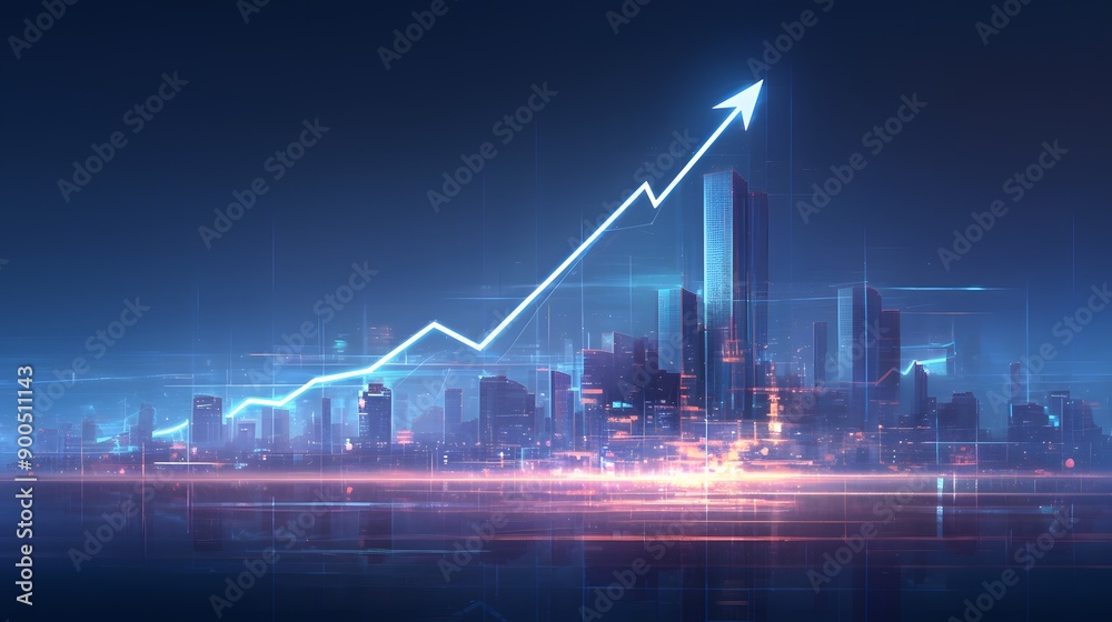 Naklejka premium Cityscape with Upward Arrow