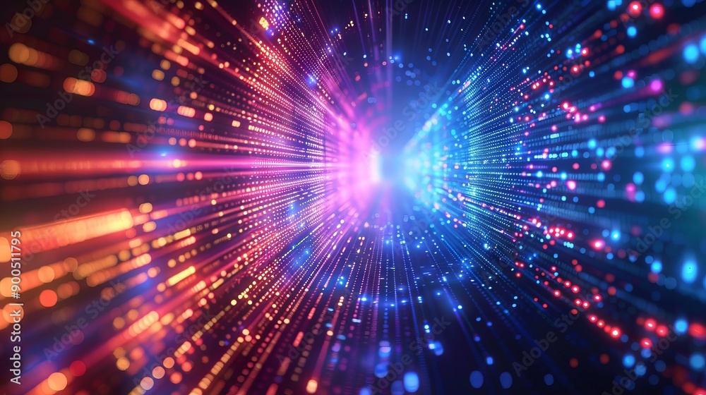 Abstract high speed light background. Futuristic digital technology concept, big data, network connection, AI, communication. Pattern for banner, 